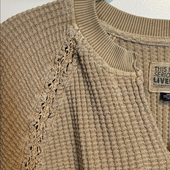 Aerie Feels Seriously Live In Tan Waffle Long Sleeve Women's XXS - Picture 3 of 4